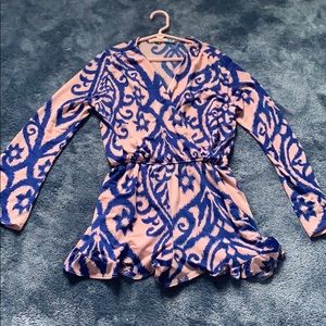 Pink and blue long-sleeve romper